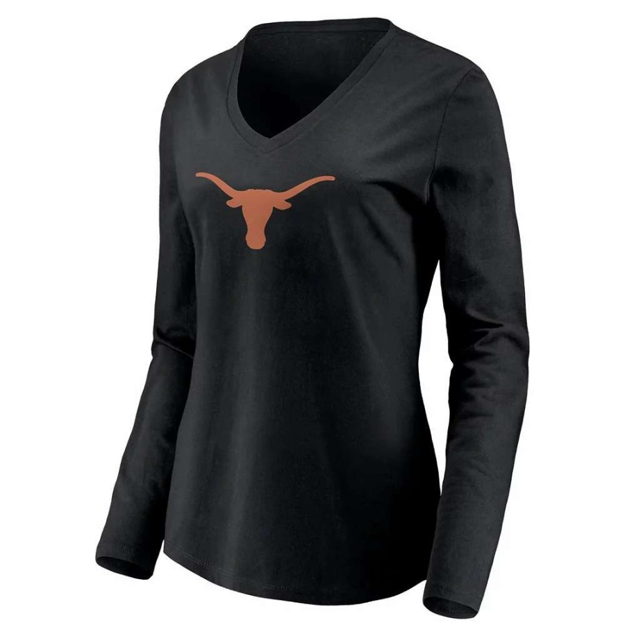 Tops * | Women'S Fanatics Branded Black Texas Longhorns Primary Logo Long Sleeve V-Neck T-Shirt