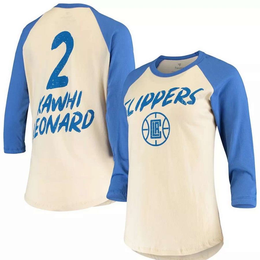 Tops * | Women'S Fanatics Branded Kawhi Leonard Cream La Clippers Raglan 3/4 Sleeve T-Shirt