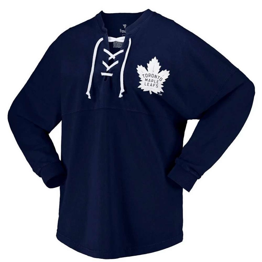 Tops * | Women'S Fanatics Branded Navy Toronto Maple Leafs Spirit Lace-Up V-Neck Long Sleeve Jersey T-Shirt