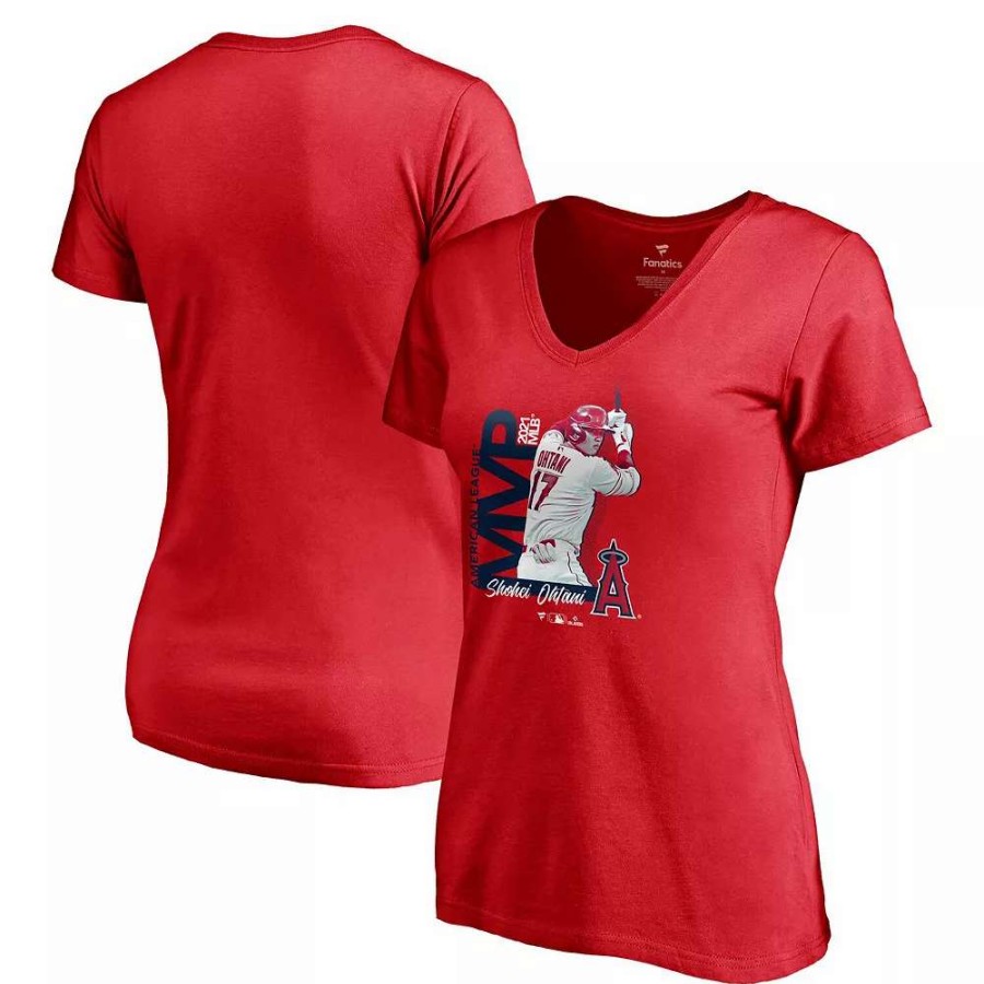 Tops * | Women'S Fanatics Branded Shohei Ohtani Red Los Angeles Angels 2021 Al Mvp V-Neck T-Shirt