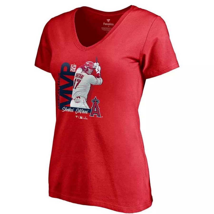 Tops * | Women'S Fanatics Branded Shohei Ohtani Red Los Angeles Angels 2021 Al Mvp V-Neck T-Shirt