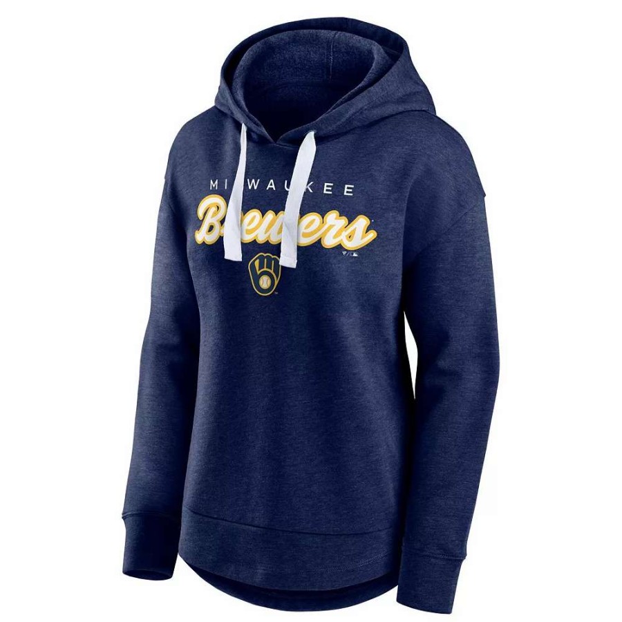 Tops * | Women'S Fanatics Branded Heathered Navy Milwaukee Brewers Set To Fly Pullover Hoodie