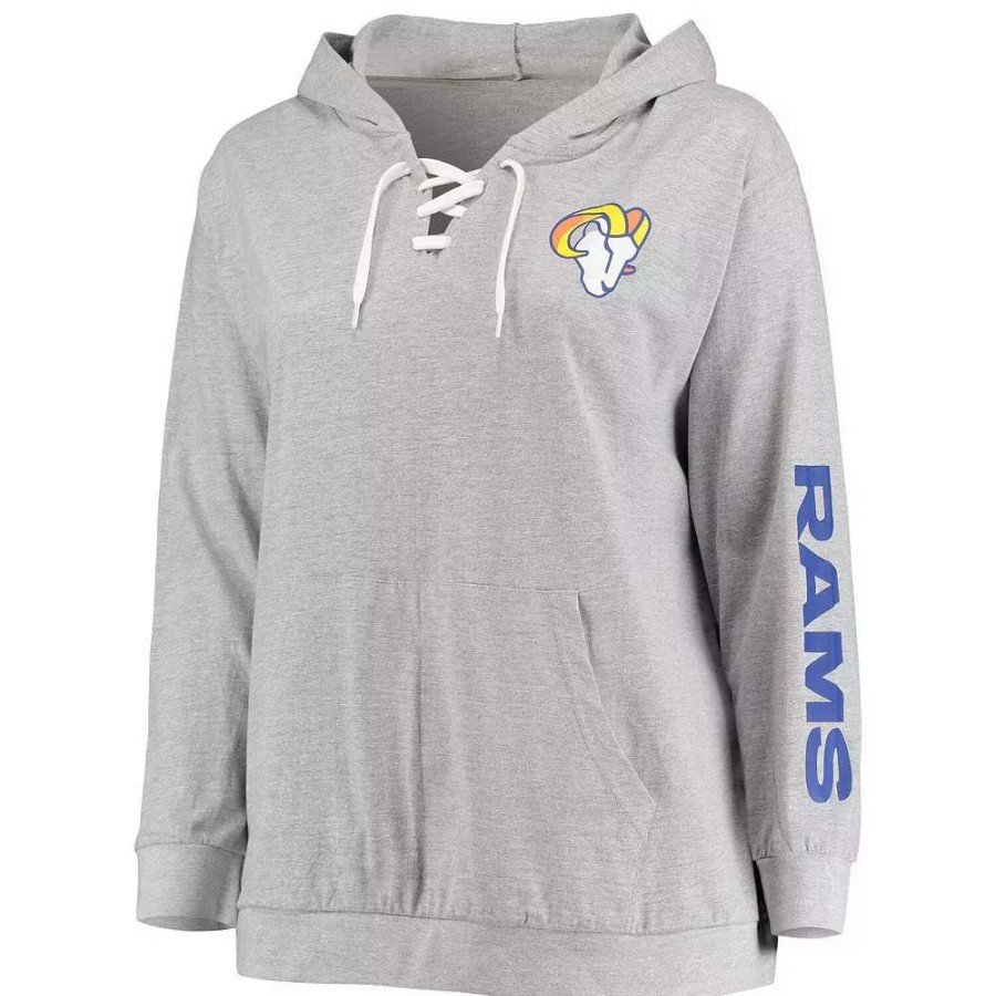 Tops * | Women'S Fanatics Branded Heathered Gray Los Angeles Rams Plus Size Lace-Up Pullover Hoodie