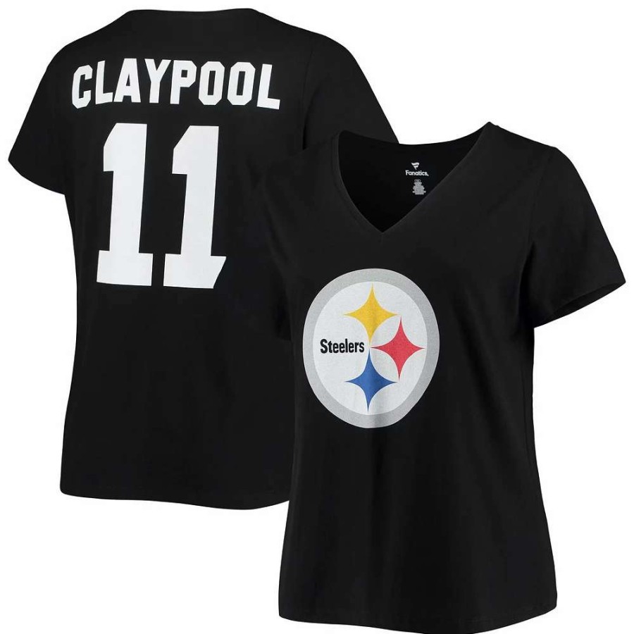 Tops * | Women'S Fanatics Branded Chase Claypool Black Pittsburgh Steelers Plus Size Name & Number V-Neck T-Shirt