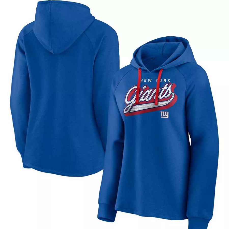 Tops * | Women'S Fanatics Branded Royal/Red New York Giants First Contact Raglan Pullover Hoodie