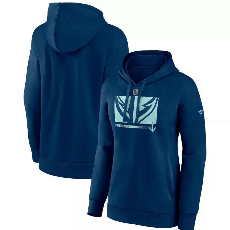 Tops * | Women'S Fanatics Branded Deep Sea Blue Seattle Kraken Authentic Pro Core Collection Secondary Logo V-Neck Pullover Hoodie