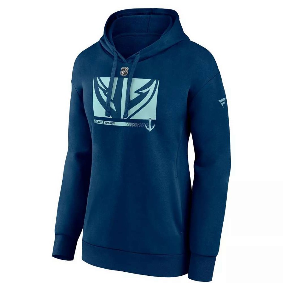 Tops * | Women'S Fanatics Branded Deep Sea Blue Seattle Kraken Authentic Pro Core Collection Secondary Logo V-Neck Pullover Hoodie