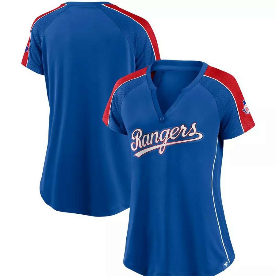 Tops * | Women'S Fanatics Branded Royal/Red Texas Rangers True Classic League Diva Pinstripe Raglan V-Neck T-Shirt