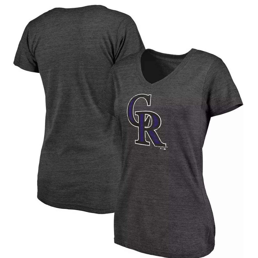 Tops * | Women'S Fanatics Branded Heathered Charcoal Colorado Rockies Core Weathered Tri-Blend V-Neck T-Shirt