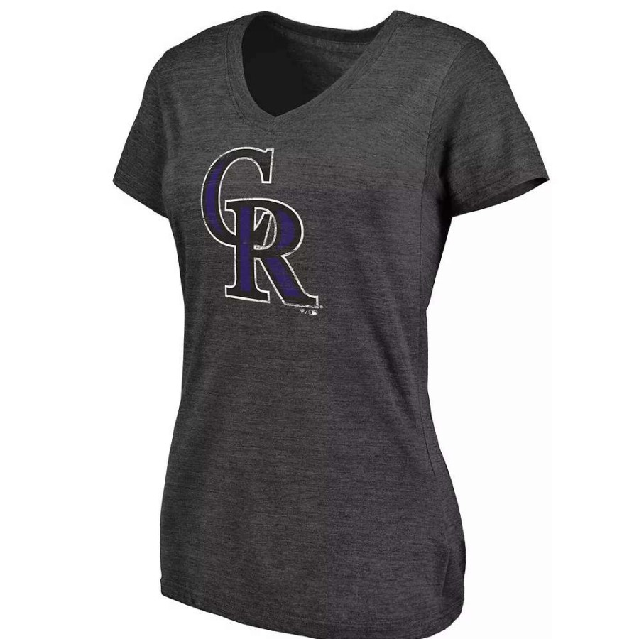 Tops * | Women'S Fanatics Branded Heathered Charcoal Colorado Rockies Core Weathered Tri-Blend V-Neck T-Shirt