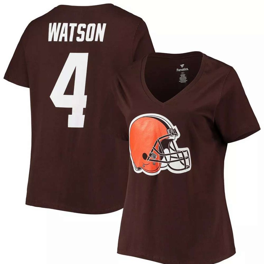 Tops * | Women'S Fanatics Branded Deshaun Watson Brown Cleveland Browns Plus Size Player Name & Number V-Neck T-Shirt