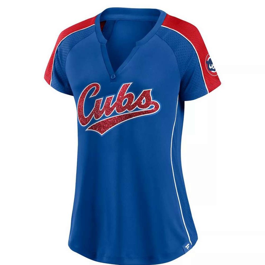 Tops * | Women'S Fanatics Branded Royal/Red Chicago Cubs True Classic League Diva Pinstripe Raglan V-Neck T-Shirt