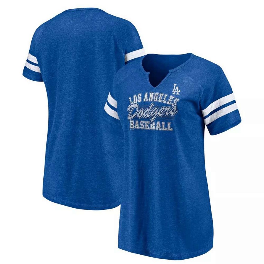 Tops * | Women'S Fanatics Branded Heather Royal Los Angeles Dodgers Quick Out Tri-Blend Raglan Notch Neck T-Shirt