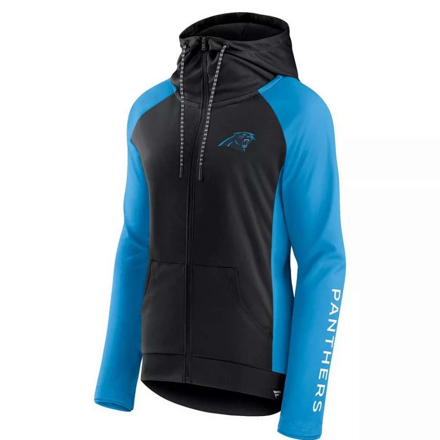 Outerwear * | Women'S Fanatics Branded Black/Blue Carolina Panthers End Around Raglan Full-Zip Hoodie