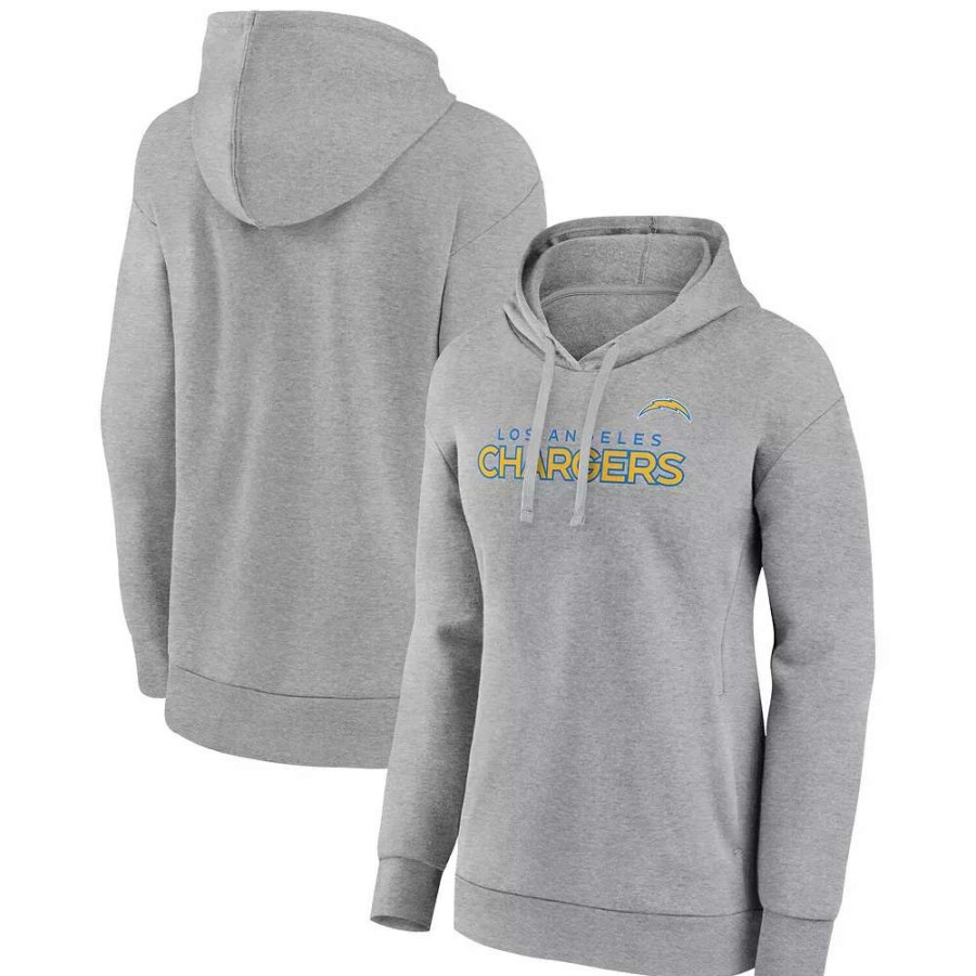 Tops * | Women'S Fanatics Branded Heathered Gray Los Angeles Chargers Checklist Crossover V-Neck Pullover Hoodie