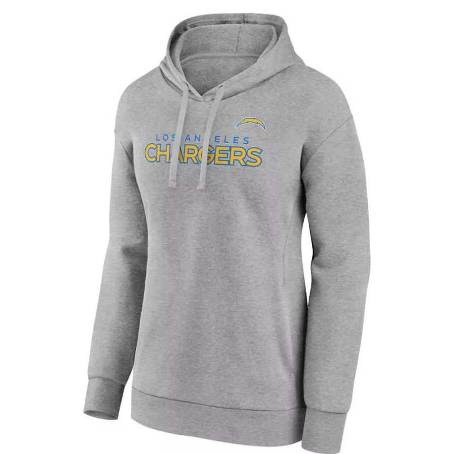 Tops * | Women'S Fanatics Branded Heathered Gray Los Angeles Chargers Checklist Crossover V-Neck Pullover Hoodie