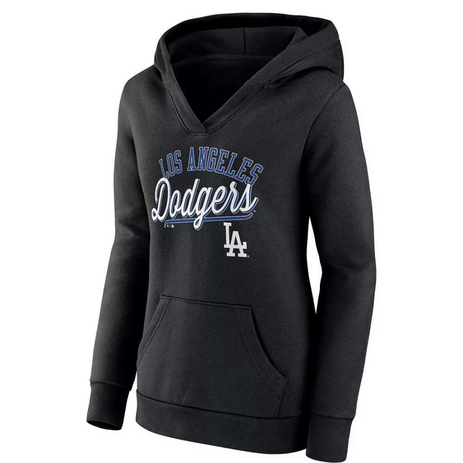 Tops * | Women'S Fanatics Branded Black Los Angeles Dodgers Simplicity Crossover V-Neck Pullover Hoodie