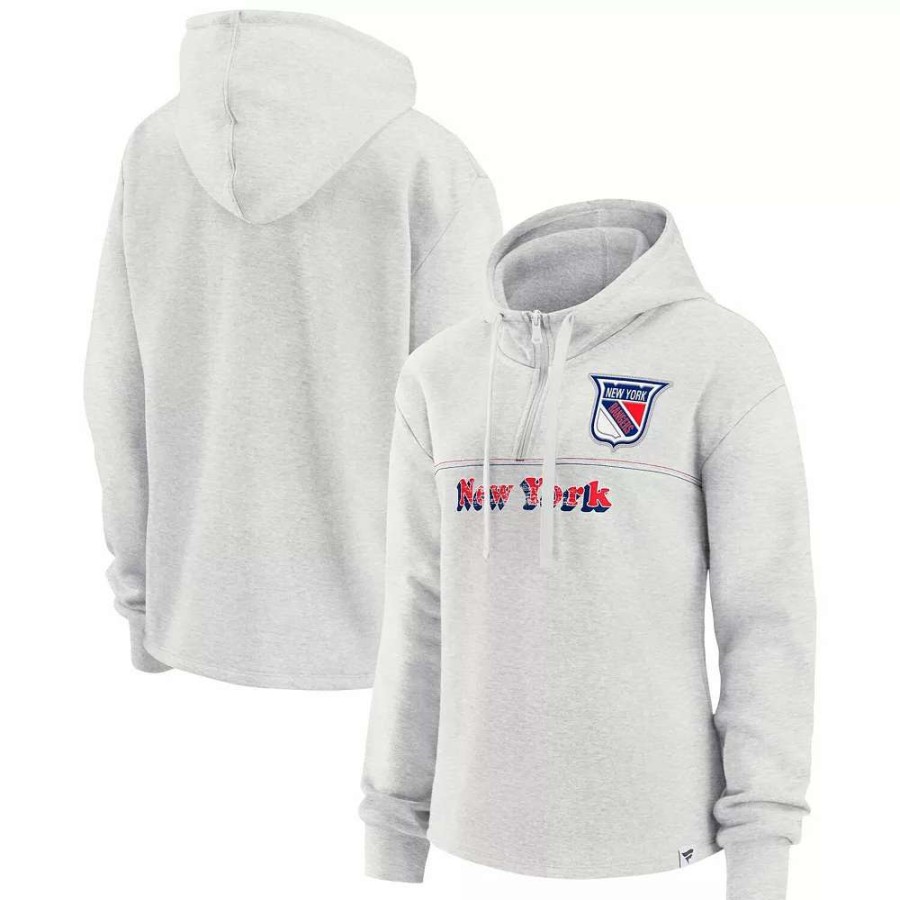 Tops * | Women'S Fanatics Branded Ash New York Rangers True Classics Legacy Quarter-Zip Hoodie