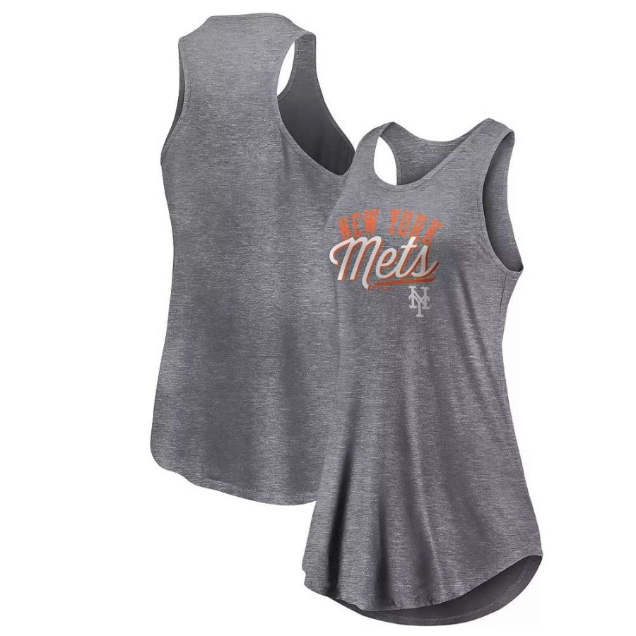 Tops * | Women'S Fanatics Branded Heather Gray New York Mets Simplicity Swing Racerback Scoop Neck Tank Top