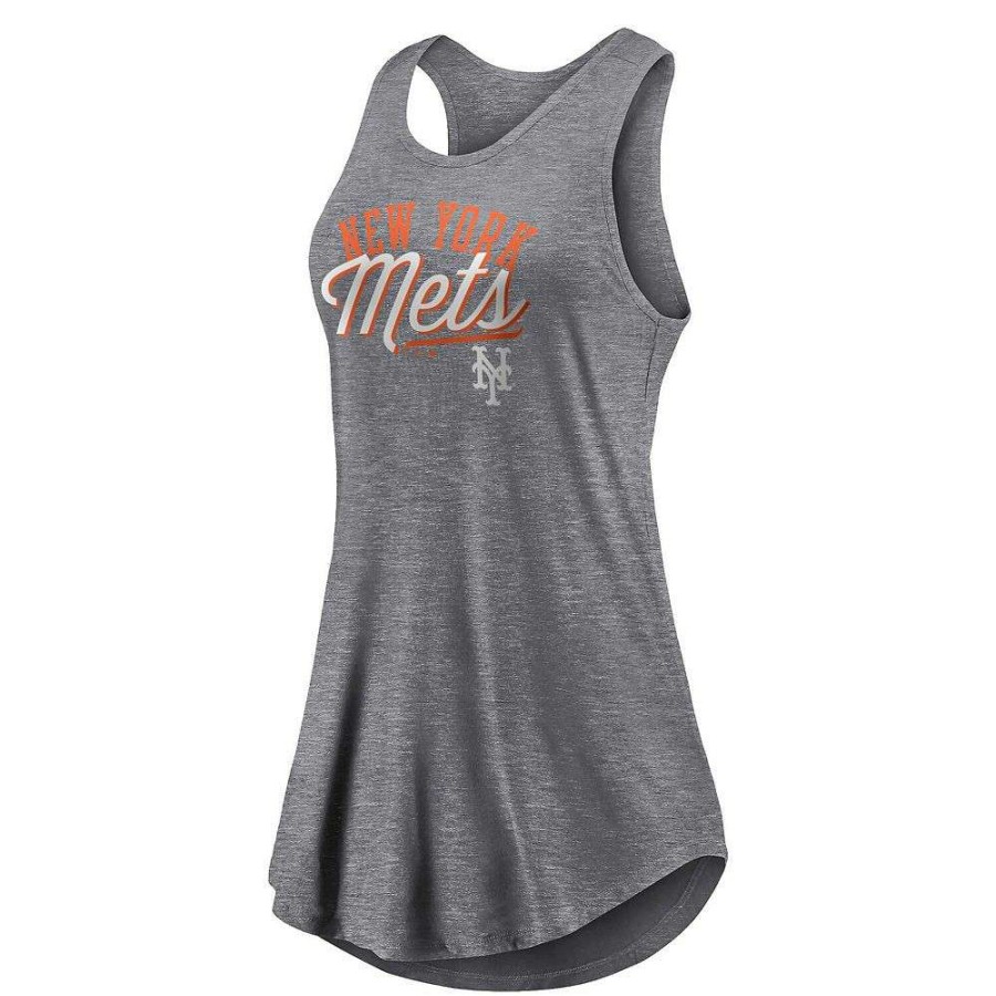 Tops * | Women'S Fanatics Branded Heather Gray New York Mets Simplicity Swing Racerback Scoop Neck Tank Top