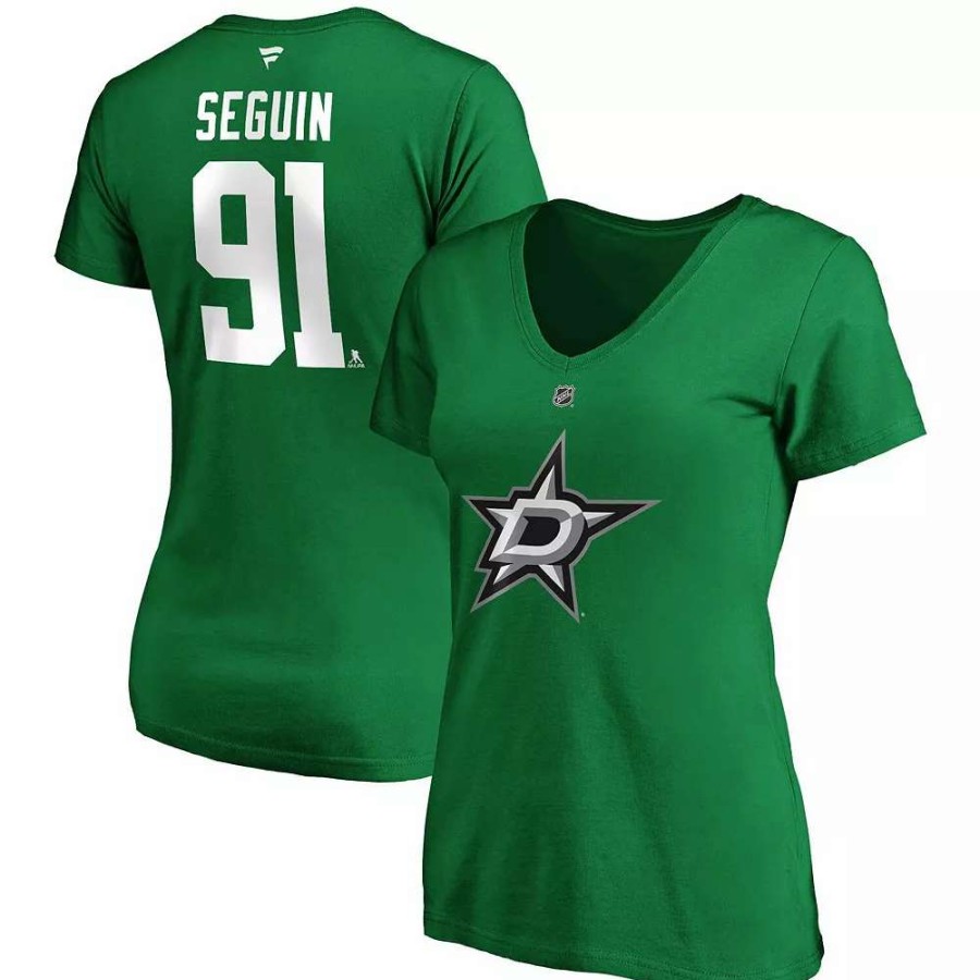 Tops * | Women'S Fanatics Branded Tyler Seguin Kelly Green Dallas Stars Authentic Stack Name & Number V-Neck T-Shirt