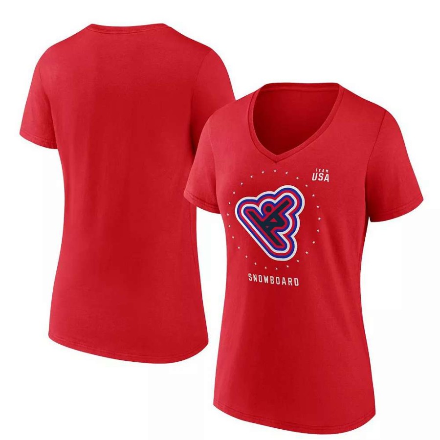 Tops * | Women'S Fanatics Branded Red Team Usa Snowboard V-Neck T-Shirt