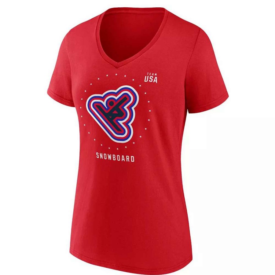 Tops * | Women'S Fanatics Branded Red Team Usa Snowboard V-Neck T-Shirt