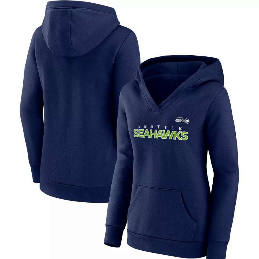 Tops * | Women'S Fanatics Branded College Navy Seattle Seahawks Checklist Crossover V-Neck Pullover Hoodie