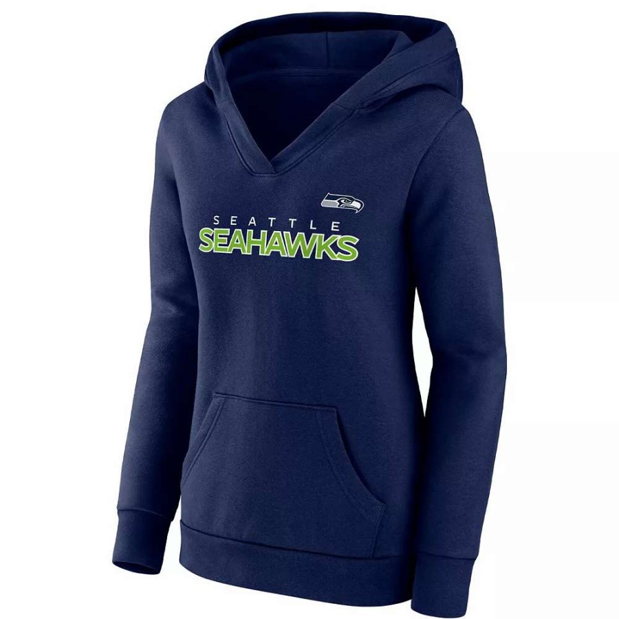 Tops * | Women'S Fanatics Branded College Navy Seattle Seahawks Checklist Crossover V-Neck Pullover Hoodie