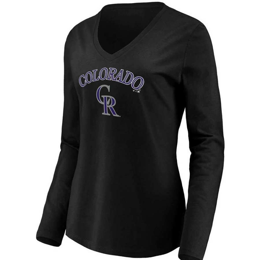 Tops * | Women'S Fanatics Branded Black Colorado Rockies Core Team Lockup Long Sleeve V-Neck T-Shirt