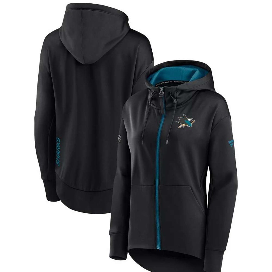 Tops * | Women'S Fanatics Branded Black San Jose Sharks Authentic Pro Rink Full-Zip Hoodie