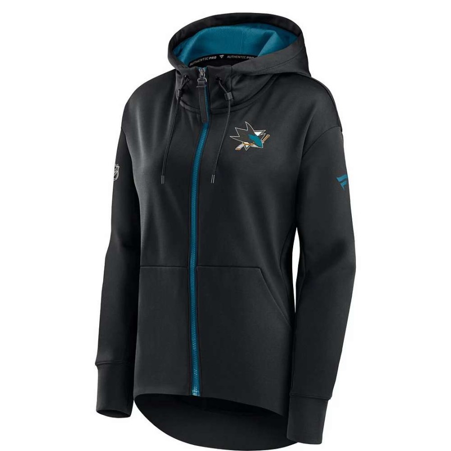 Tops * | Women'S Fanatics Branded Black San Jose Sharks Authentic Pro Rink Full-Zip Hoodie