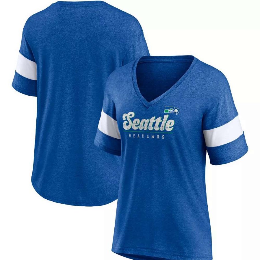 Tops * | Women'S Fanatics Branded Heathered Royal Seattle Seahawks Give It All Half-Sleeve V-Neck T-Shirt