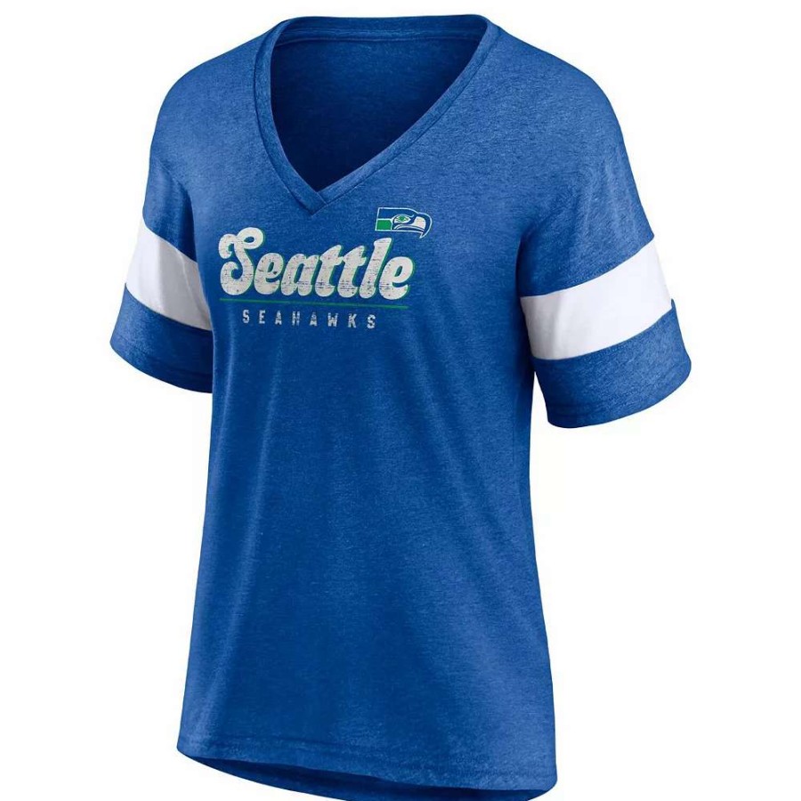 Tops * | Women'S Fanatics Branded Heathered Royal Seattle Seahawks Give It All Half-Sleeve V-Neck T-Shirt