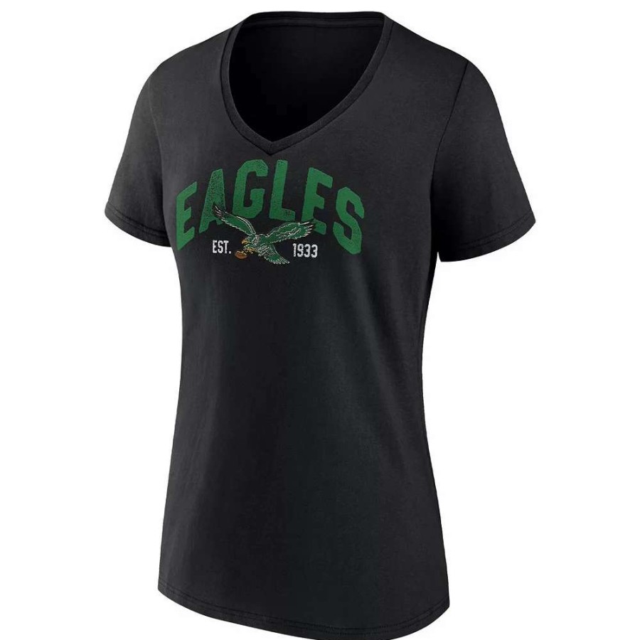 Tops * | Women'S Fanatics Branded Black Philadelphia Eagles Plus Size Drop Back V-Neck T-Shirt