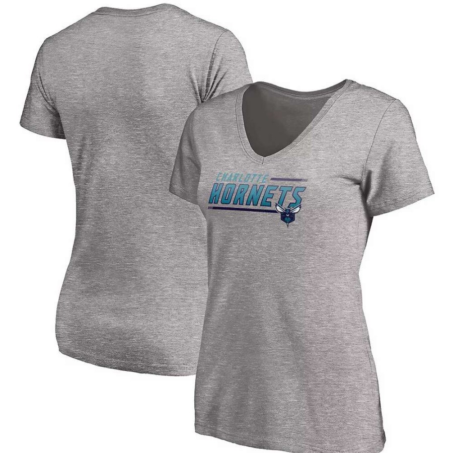 Tops * | Women'S Fanatics Branded Heathered Gray Charlotte Hornets Plus Size Mascot In Bounds V-Neck T-Shirt