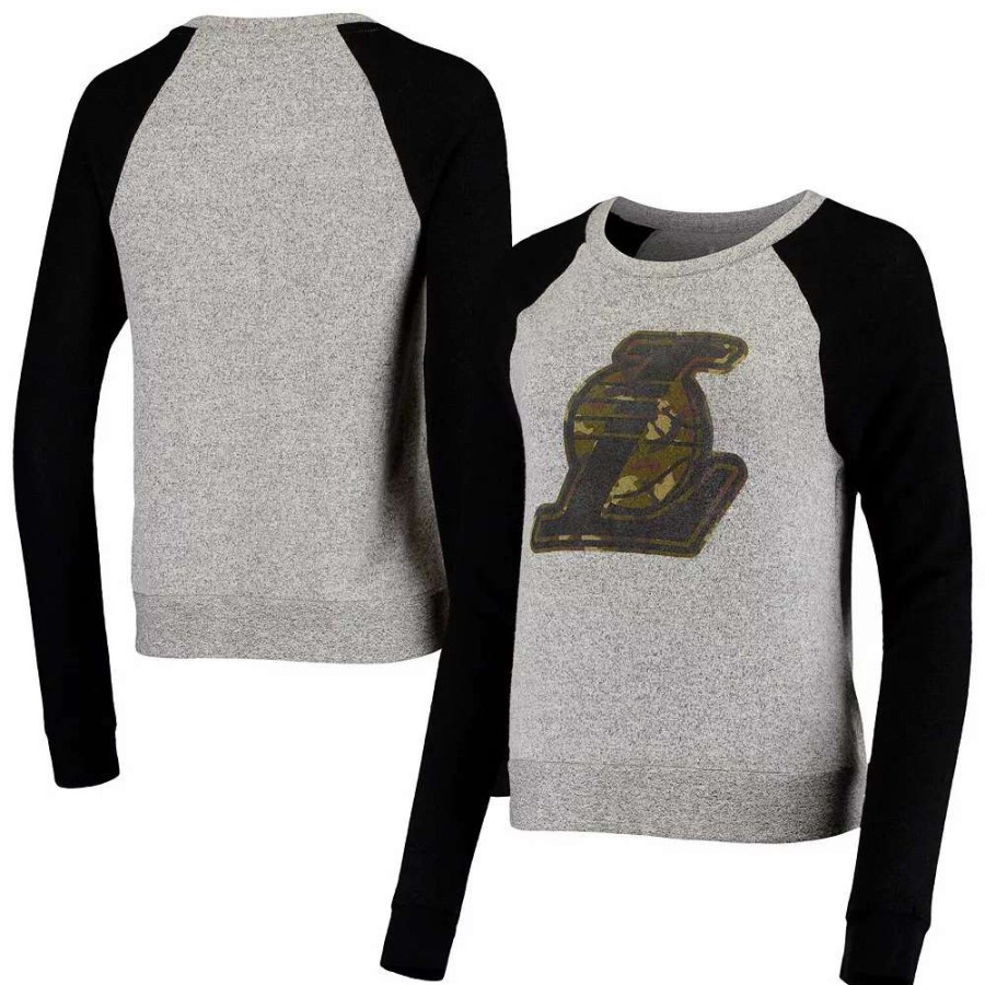 Tops * | Women'S Fanatics Branded Gray Prestige Camo Raglan Crew Neck Sweatshirt