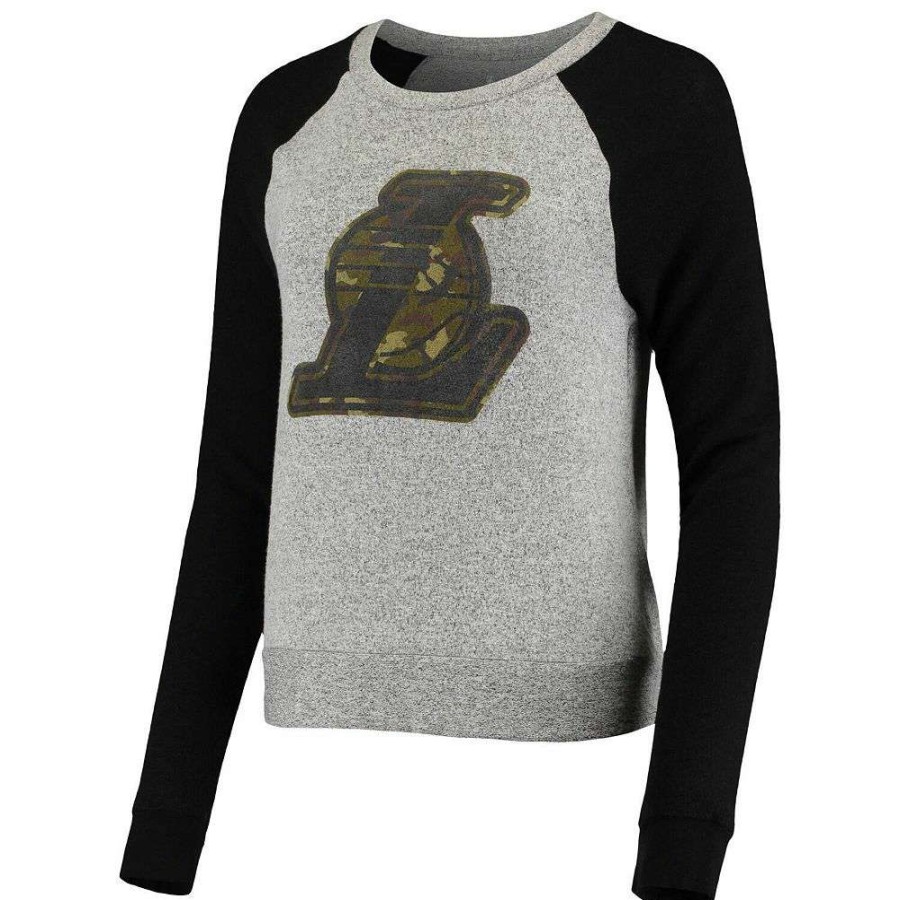 Tops * | Women'S Fanatics Branded Gray Prestige Camo Raglan Crew Neck Sweatshirt