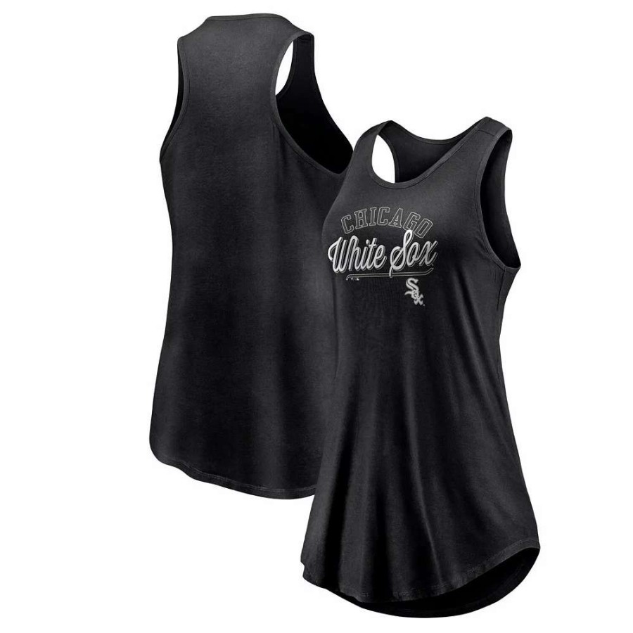 Tops * | Women'S Fanatics Branded Black Chicago White Sox Simplicity Swing Racerback Scoop Neck Tank Top