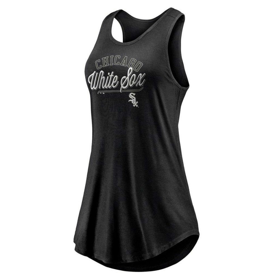 Tops * | Women'S Fanatics Branded Black Chicago White Sox Simplicity Swing Racerback Scoop Neck Tank Top