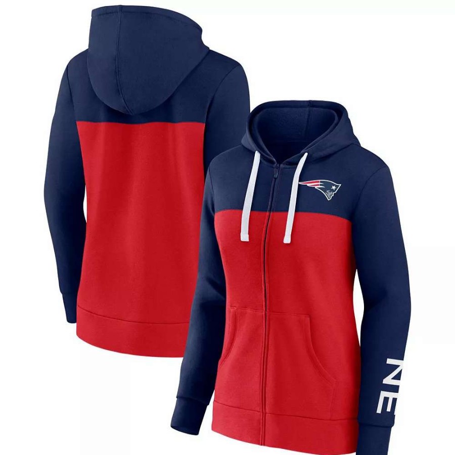 Tops * | Women'S Fanatics Branded Navy/Red New England Patriots Take The Field Color Block Full-Zip Hoodie