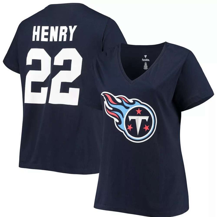 Tops * | Women'S Fanatics Branded Derrick Henry Navy Tennessee Titans Plus Size Name & Number V-Neck T-Shirt