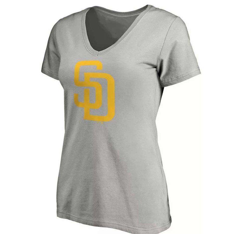 Tops * | Women'S Fanatics Branded Heathered Gray San Diego Padres Core Official Logo V-Neck T-Shirt