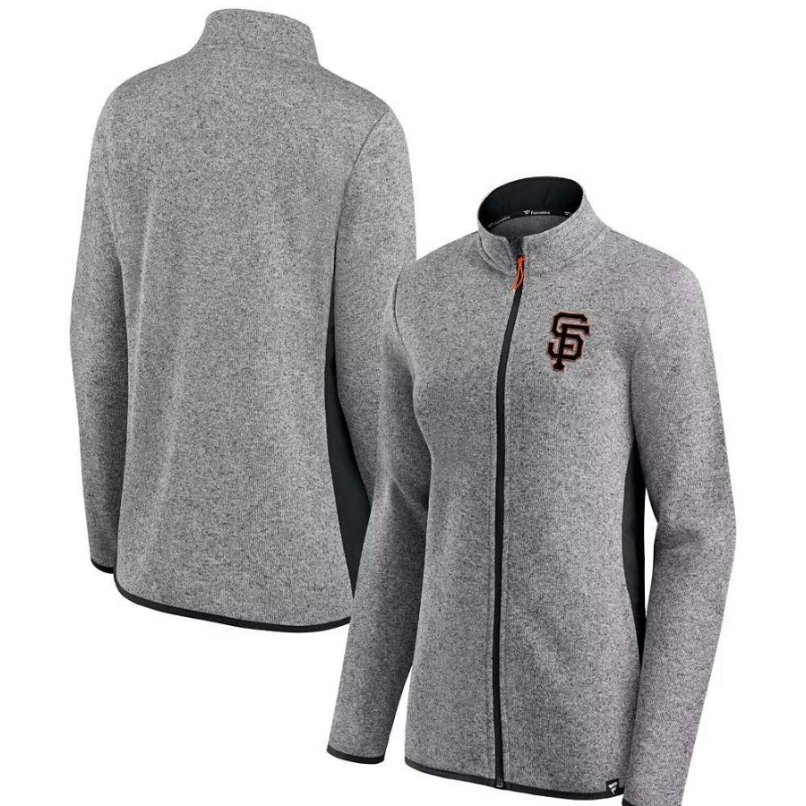 Outerwear * | Women'S Fanatics Branded Heathered Charcoal San Francisco Giants Primary Logo Fleece Full-Zip Jacket