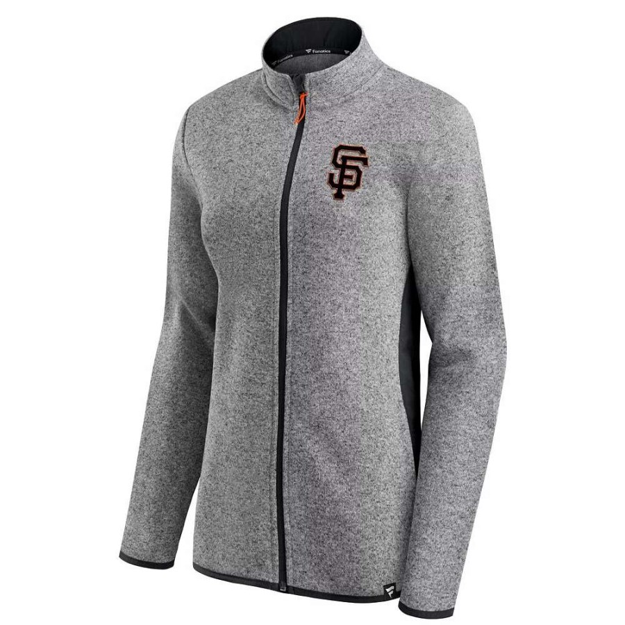 Outerwear * | Women'S Fanatics Branded Heathered Charcoal San Francisco Giants Primary Logo Fleece Full-Zip Jacket