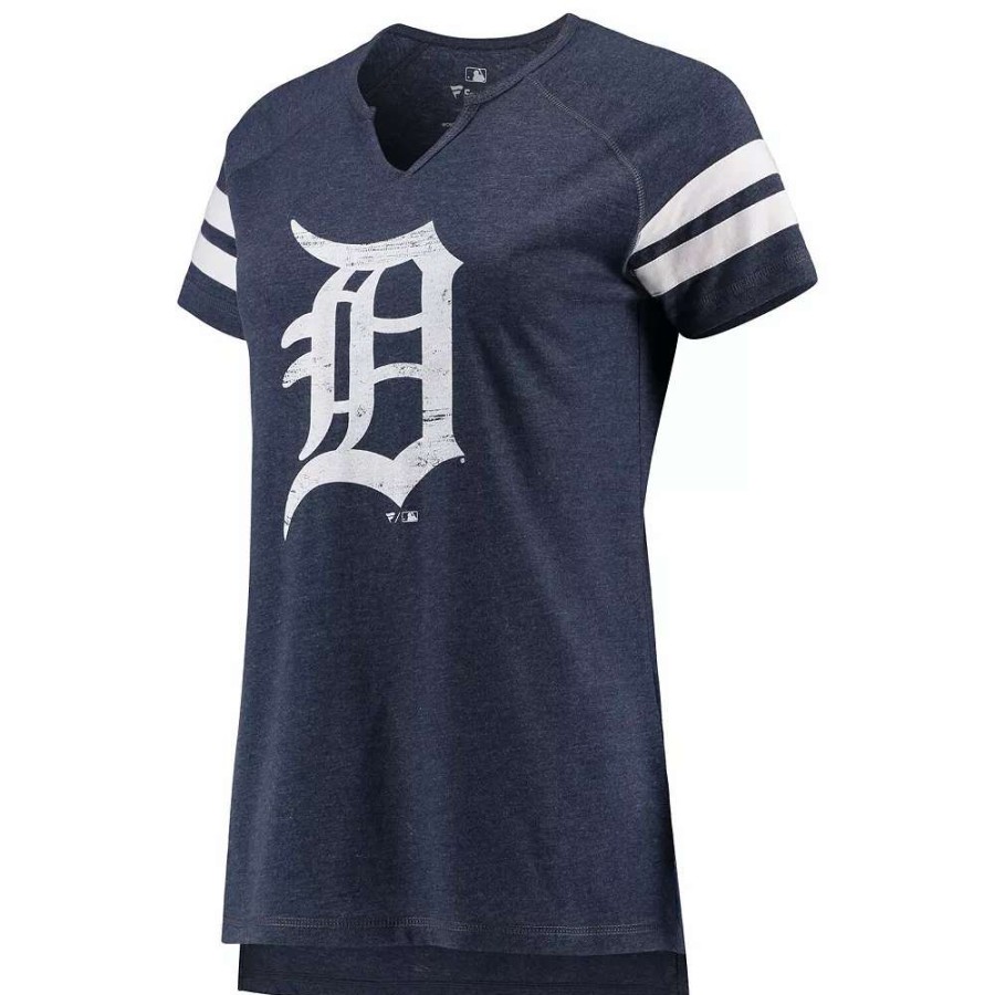 Tops * | Women'S Fanatics Branded Navy/White Detroit Tigers Tri-Blend Wordmark Notch Neck T-Shirt