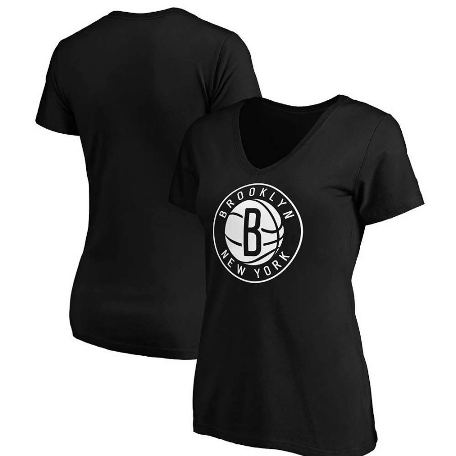 Tops * | Women'S Fanatics Branded Black Brooklyn Nets Primary Logo Team V-Neck T-Shirt