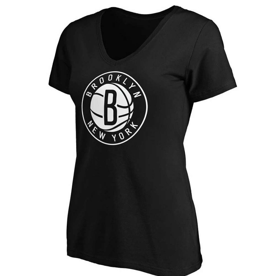 Tops * | Women'S Fanatics Branded Black Brooklyn Nets Primary Logo Team V-Neck T-Shirt