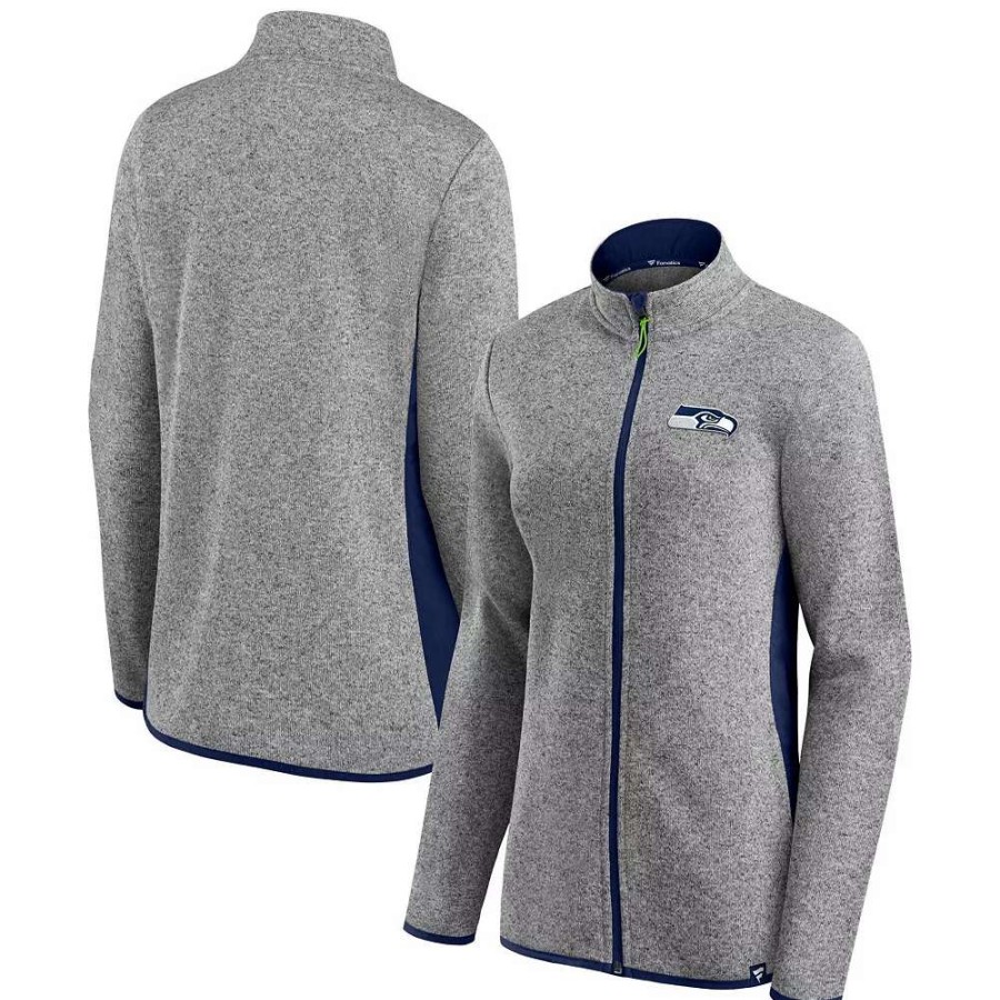 Outerwear * | Women'S Fanatics Branded Heathered Gray/College Navy Seattle Seahawks Block Party Primary Logo Full-Zip Jacket