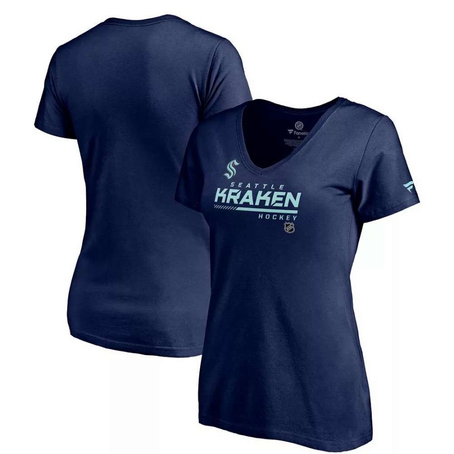 Tops * | Women'S Fanatics Branded Deep Sea Blue Seattle Kraken Authentic Pro Core Collection Prime V-Neck T-Shirt